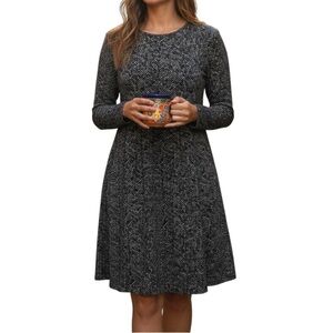 J. JILL- Wearever Collection Black Texture Herringbone A-Line Dress